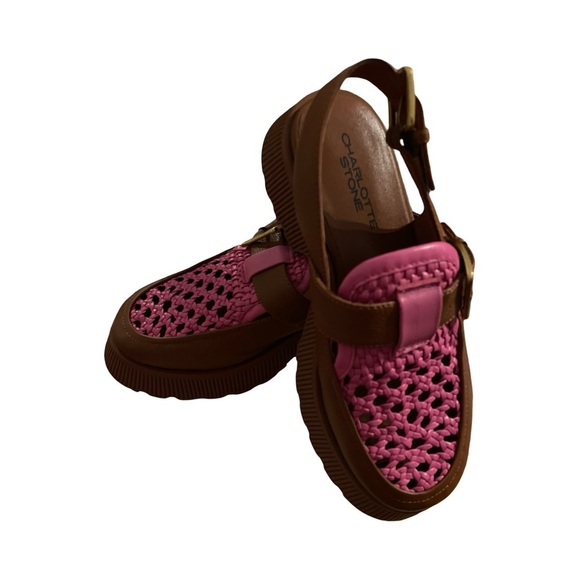 Charlotte Stone Audrey Woven Sling Back Loafers Pink And Brown Size 7 NWOT - Picture 1 of 7